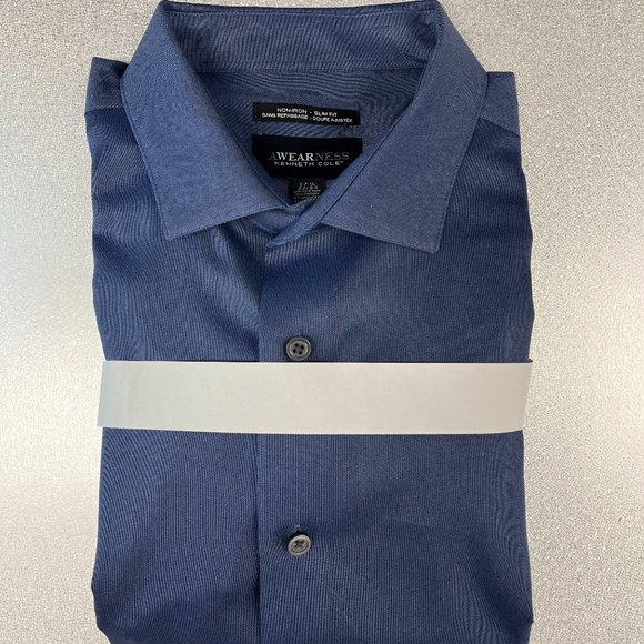 Awearness Kenneth Cole Solid Blue Shirt - Picture 1 of 2